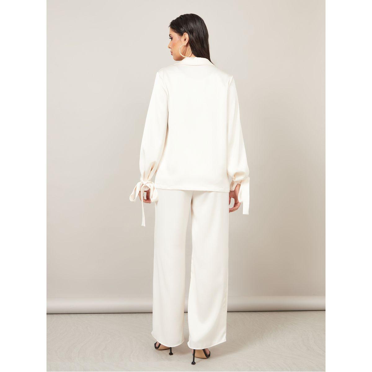 Styli Tie Cuff Sleeves Notch Lapel Top and Wide Leg Trouser Set-women-clothing-coordsets-image-5