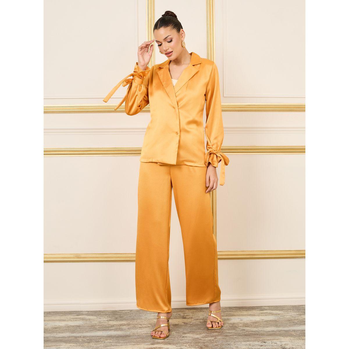 بنطال بارجل واسعة مع بلوزة مع اكمام بأربطة-women-clothing-coordsets-image-1