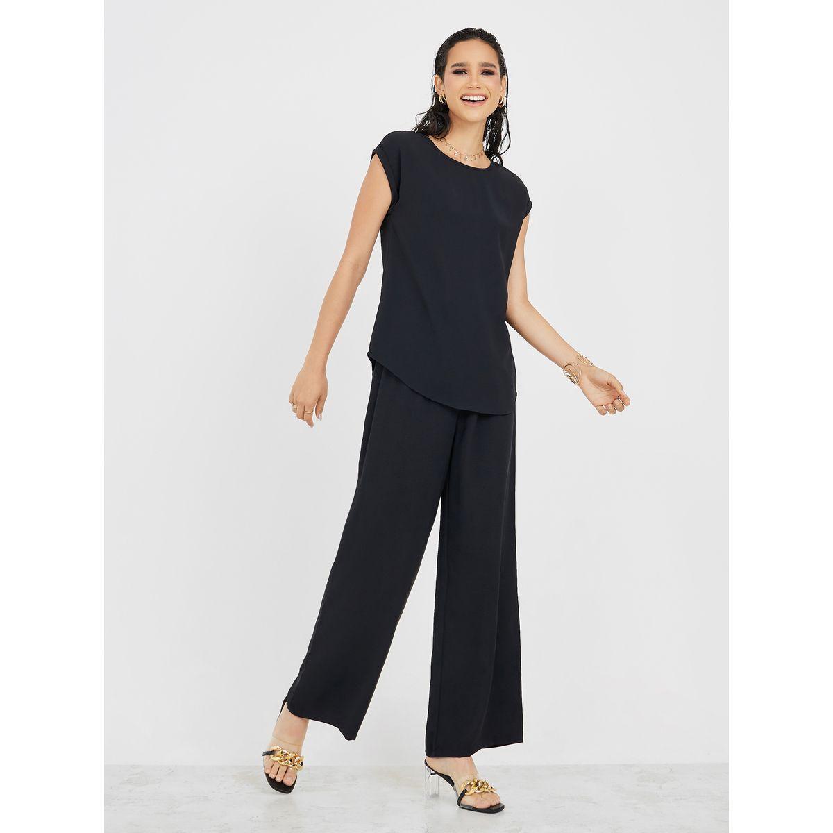 أميرة x ستايلي مجموعة من بنطال بأرجل واسعة مع بلوزة بأكمام كاب-women-clothing-coordsets-image-2