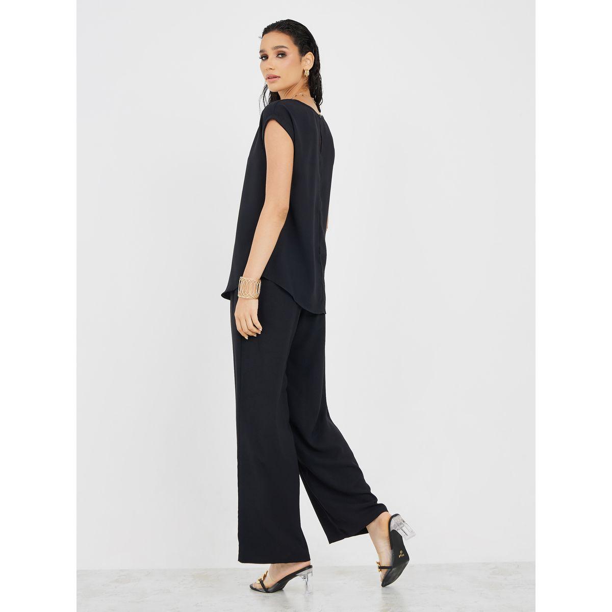 أميرة x ستايلي مجموعة من بنطال بأرجل واسعة مع بلوزة بأكمام كاب-women-clothing-coordsets-image-5