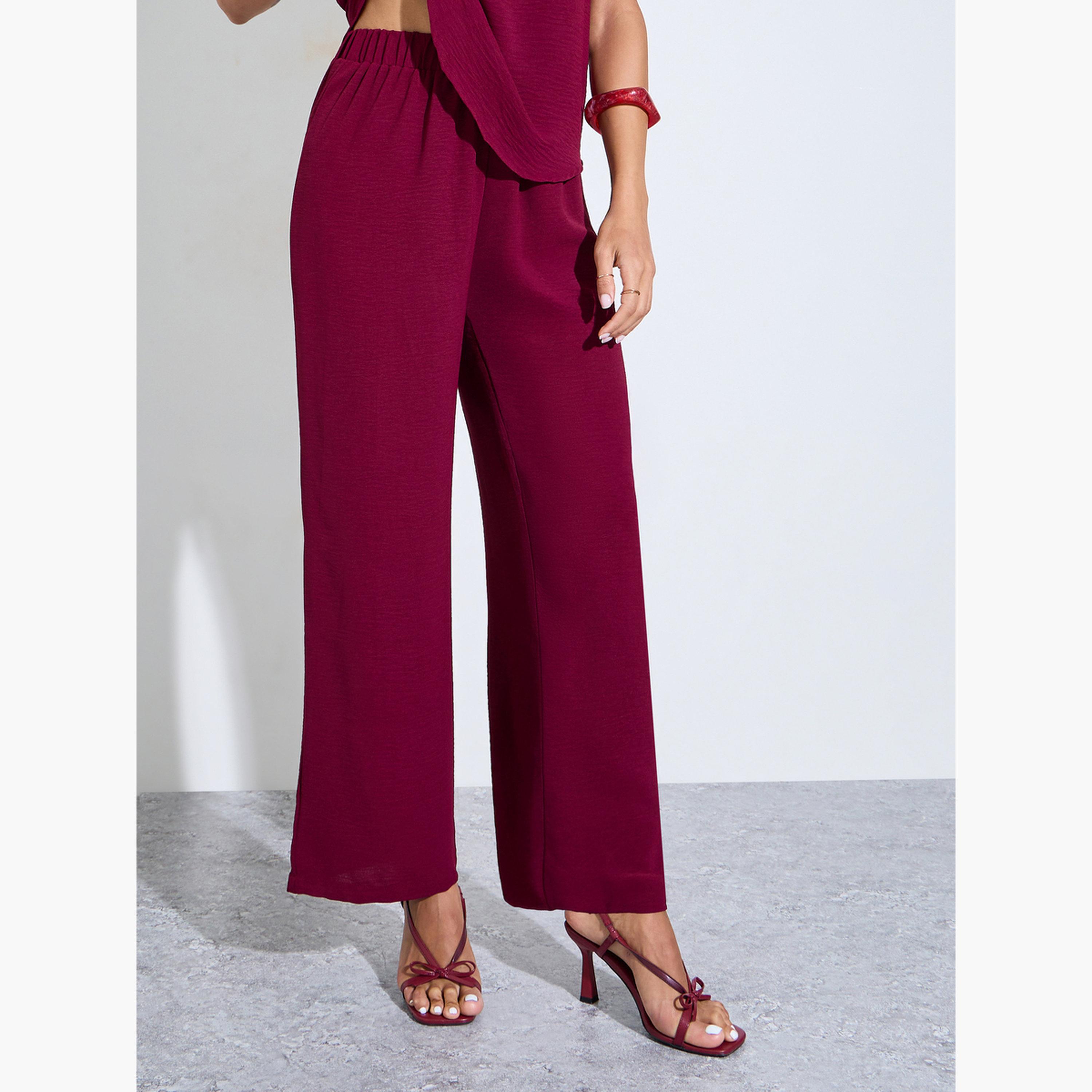 Amirah X Styli Burgundy Cap Sleeves Longline Top and Pants Under Abaya Set-women-clothing-coordsets-image-5