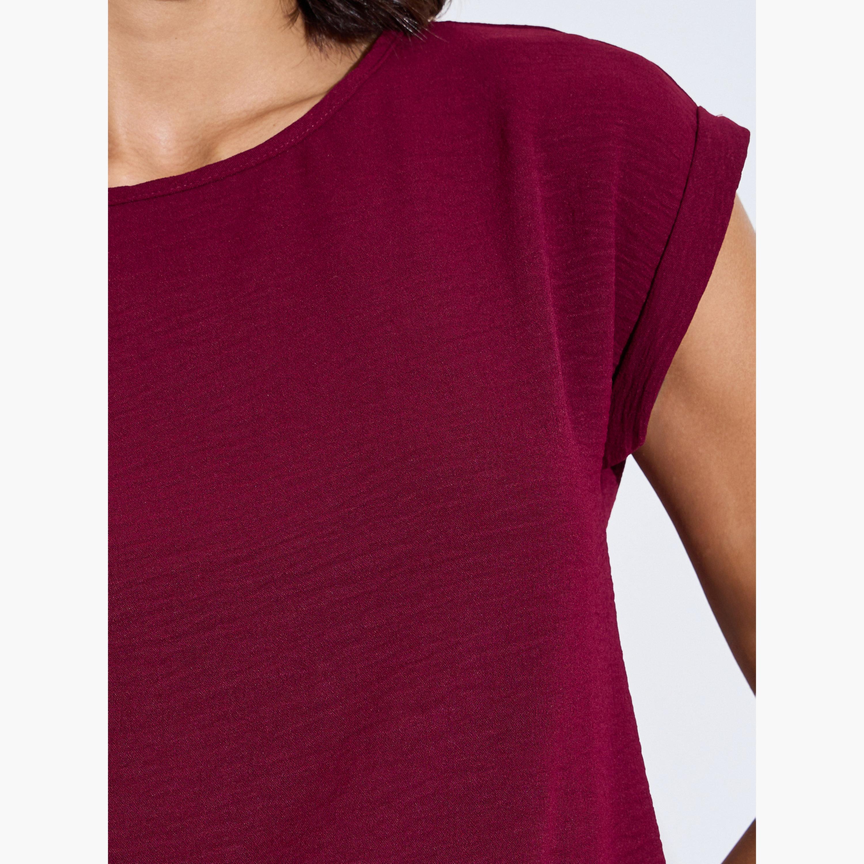 Amirah X Styli Burgundy Cap Sleeves Longline Top and Pants Under Abaya Set-women-clothing-coordsets-image-6