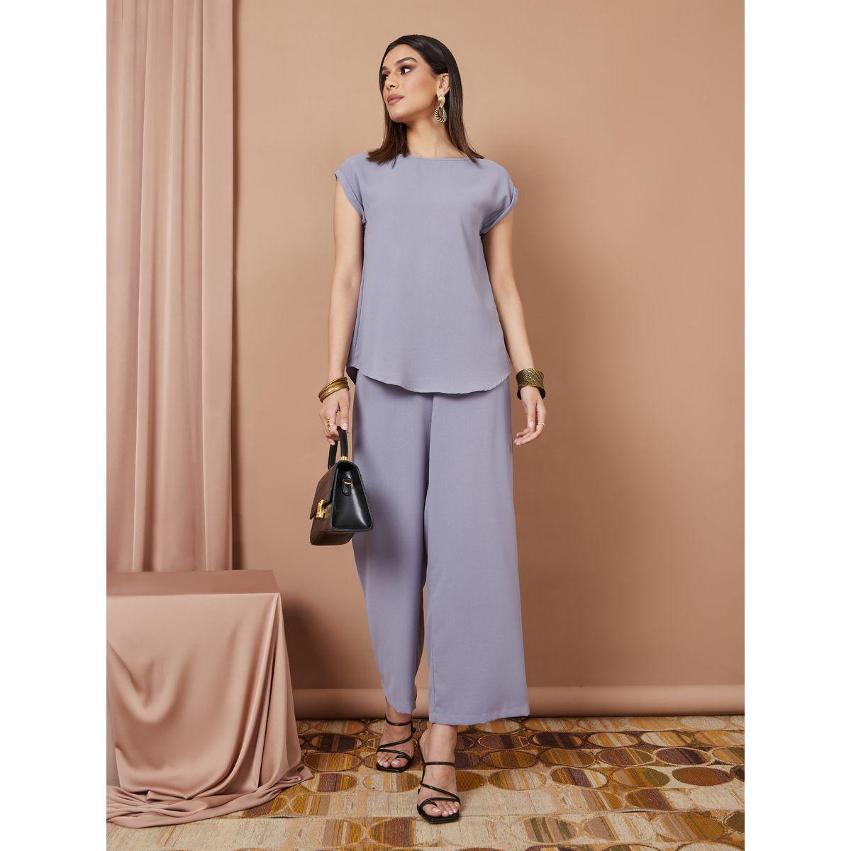 Styli Cap Sleeves Longline Top and Wide Leg Pant Under Abaya Set-women-clothing-dresses-image-1