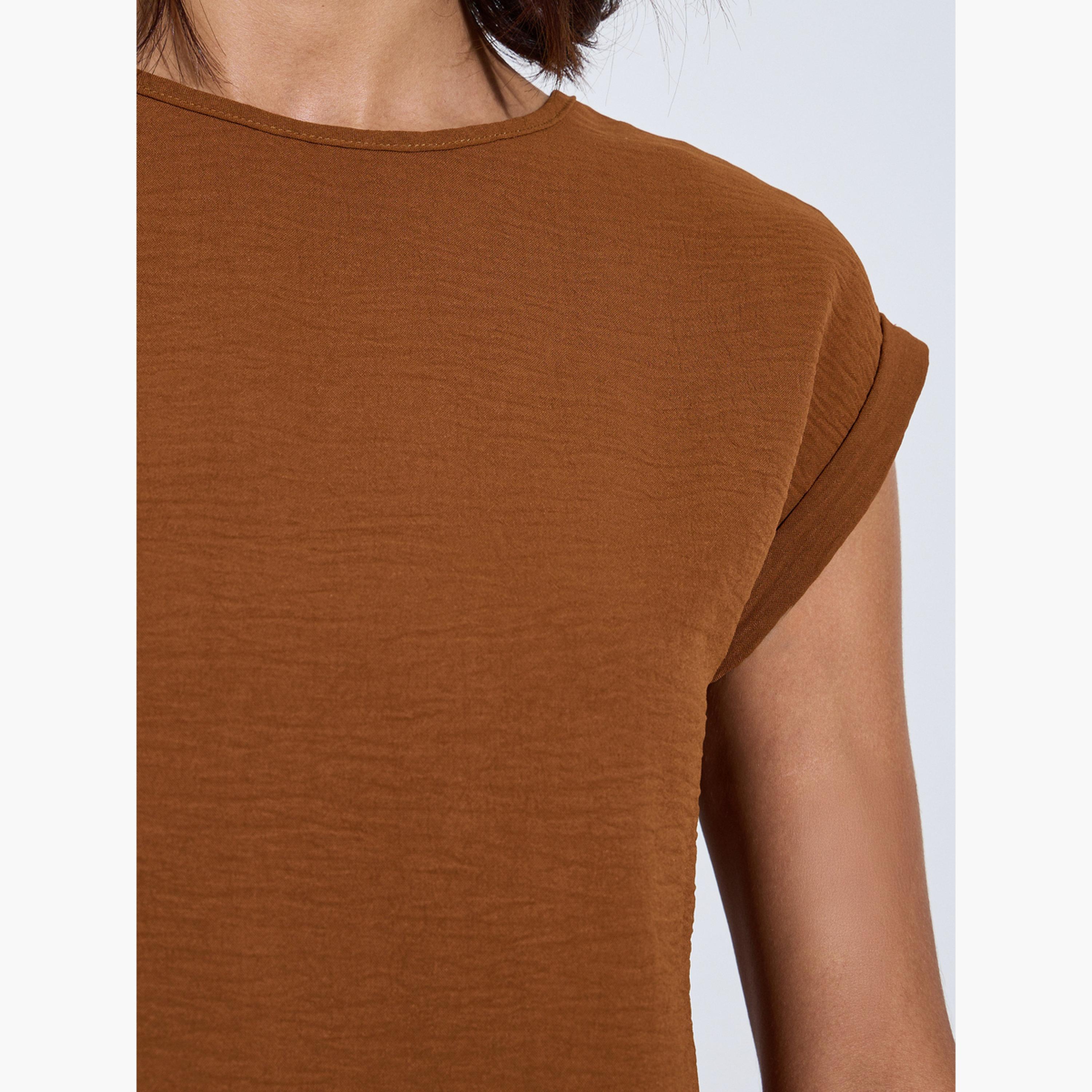 Amirah X Styli Brown Cap Sleeves Longline Top and Pants Under Abaya Set-women-clothing-coordsets-image-6