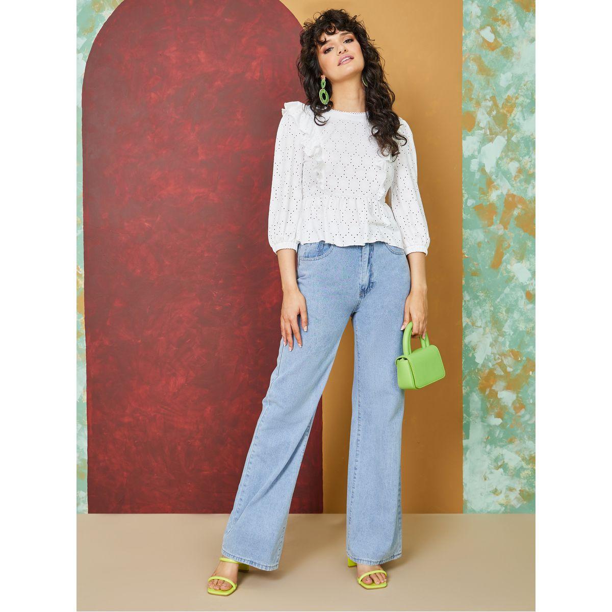 Styli Limited 3/4 Sleeve Knit Broderie Ruffle Peplum Top-women-clothing-shirtsandblouses-blouses-image-2