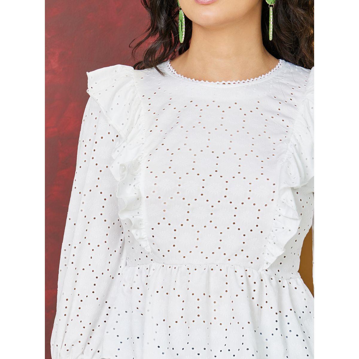 Styli Limited 3/4 Sleeve Knit Broderie Ruffle Peplum Top-women-clothing-shirtsandblouses-blouses-image-3