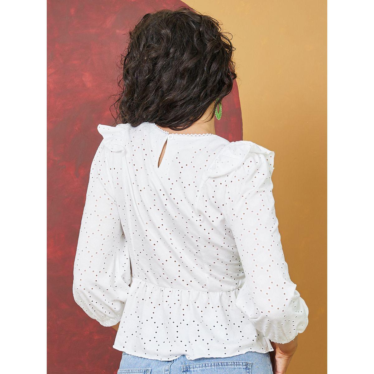 Styli Limited 3/4 Sleeve Knit Broderie Ruffle Peplum Top-women-clothing-shirtsandblouses-blouses-image-4