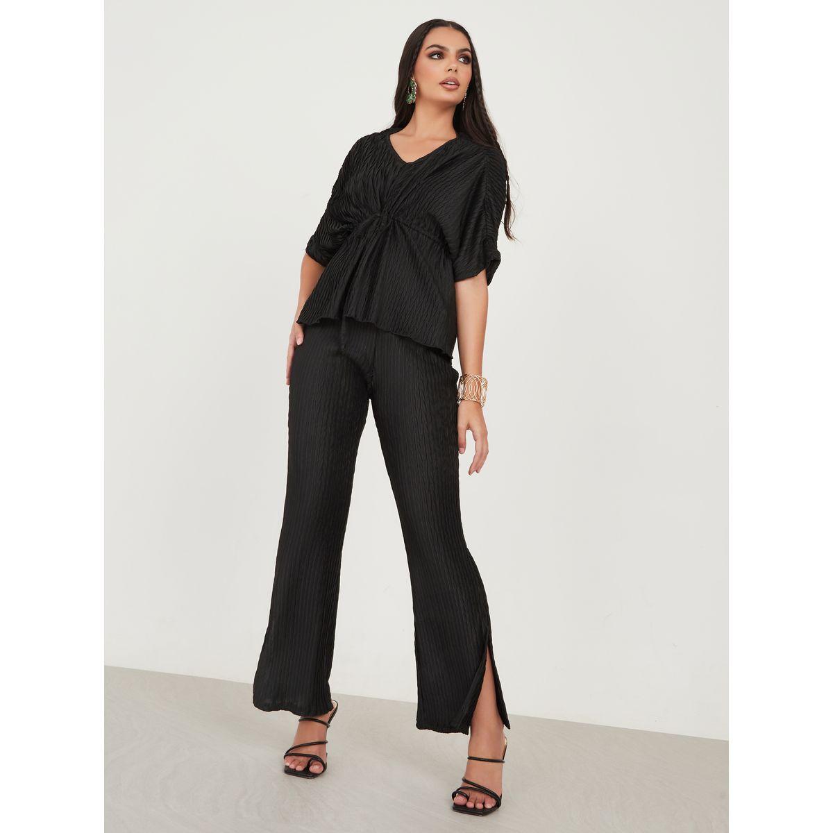 Styli Limited Textured Drop Shoulder Top with Drawstring Waist-women-clothing-shirtsandblouses-blouses-image-1
