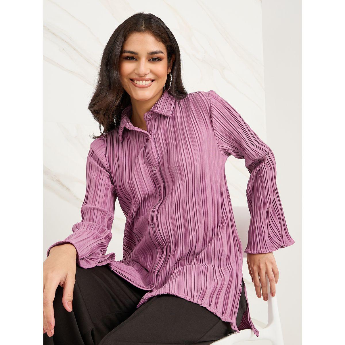 Styli Limited Bell Sleeve Plisse Oversized Shirt-women-clothing-shirtsandblouses-shirts-image-1