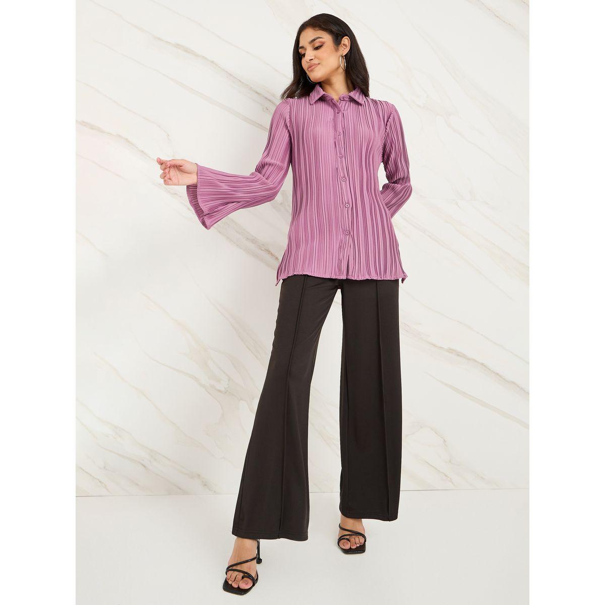 بلوزة واسعة بليسيه بأكمام جرس-women-clothing-shirtsandblouses-shirts-image-2