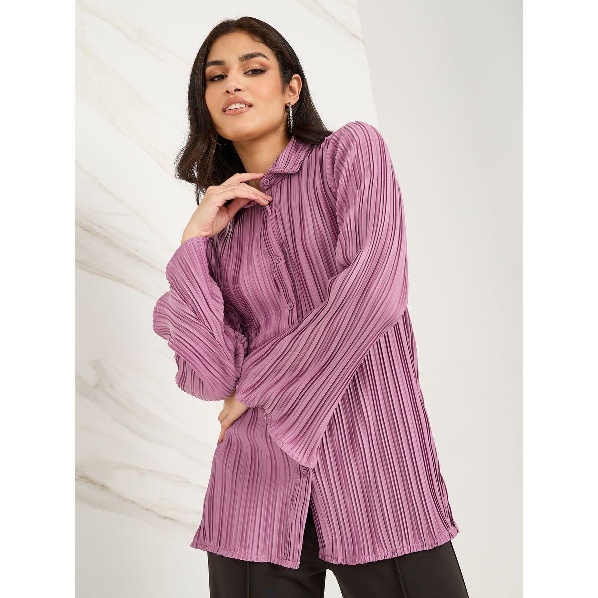 بلوزة واسعة بليسيه بأكمام جرس-women-clothing-shirtsandblouses-shirts-image-3