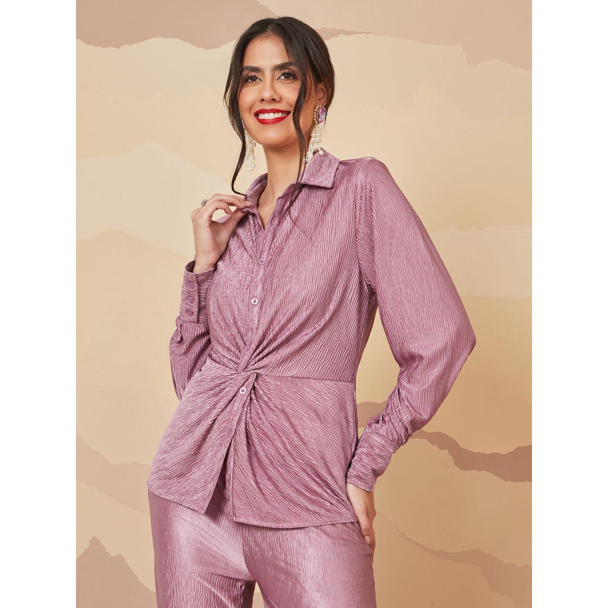 بلوزة مزين بعقدة واكمام طويلة-women-clothing-shirtsandblouses-shirts-image-1