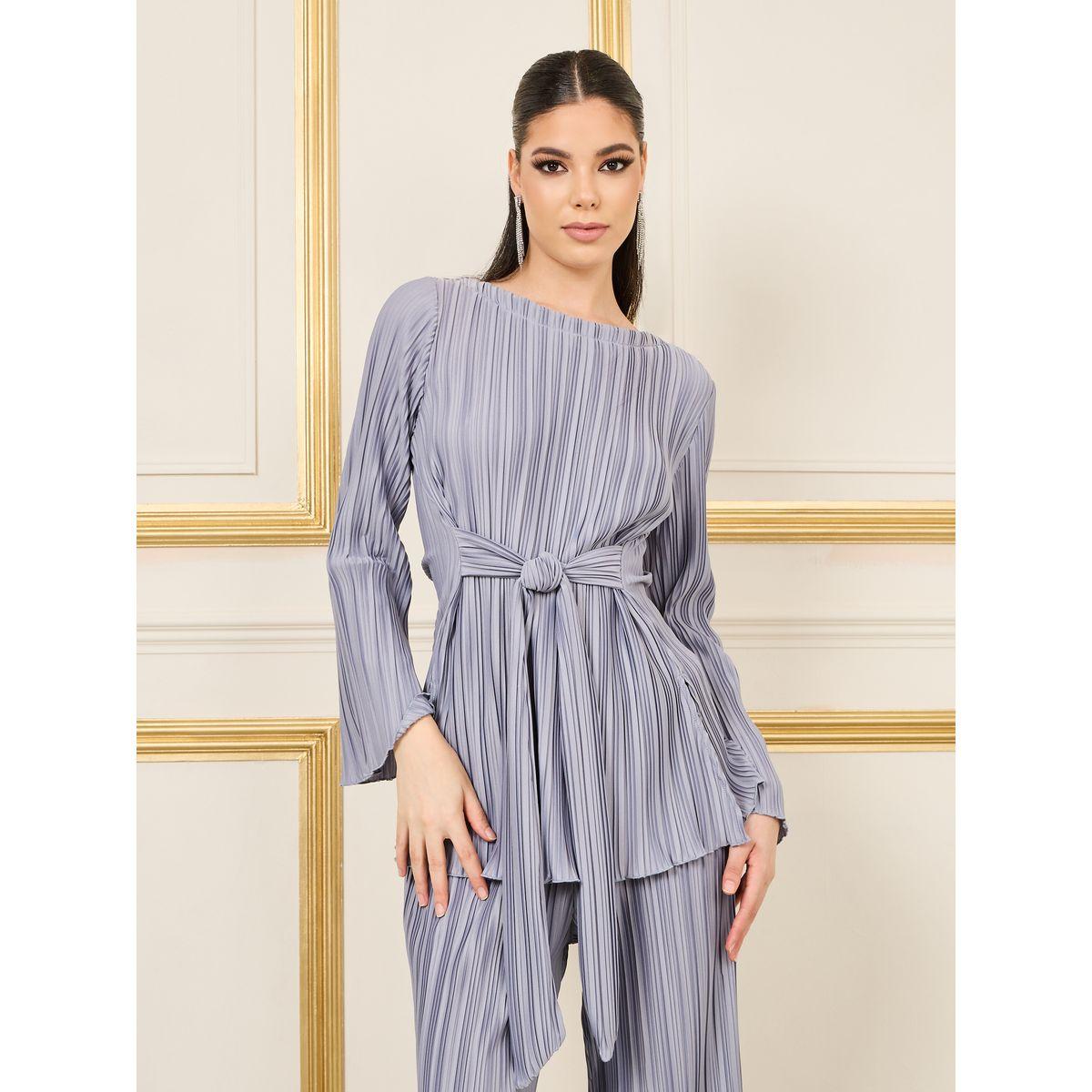 بلوزة تونيك بكسرات واربطة-women-clothing-shirtsandblouses-blouses-image-1