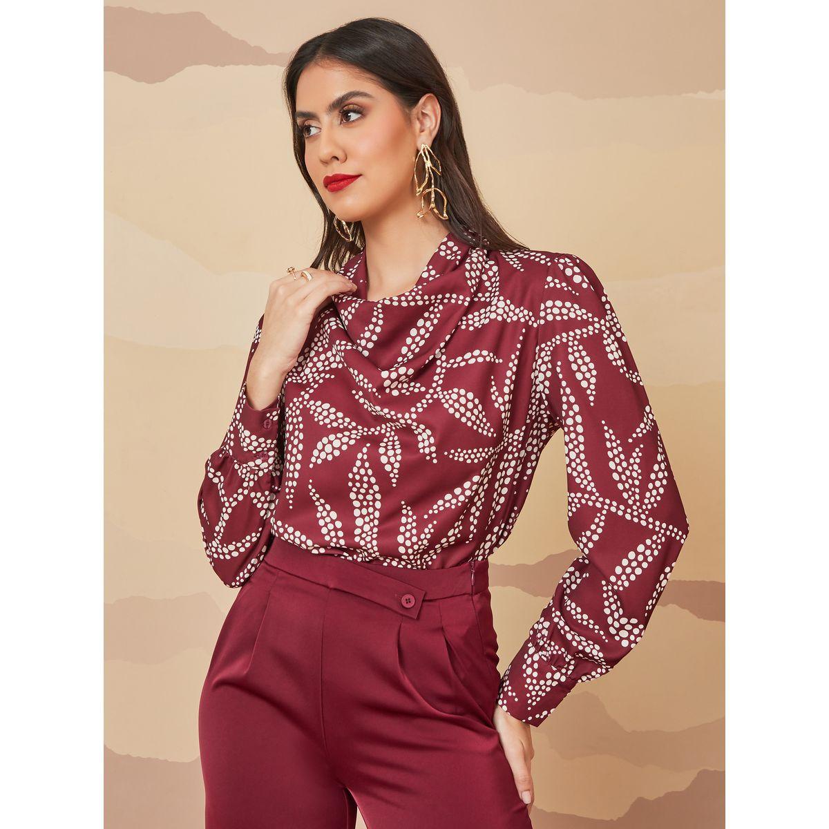 Styli Limited Leaf Printed Cowl Neck Satin Blouse-women-clothing-shirtsandblouses-blouses-image-1