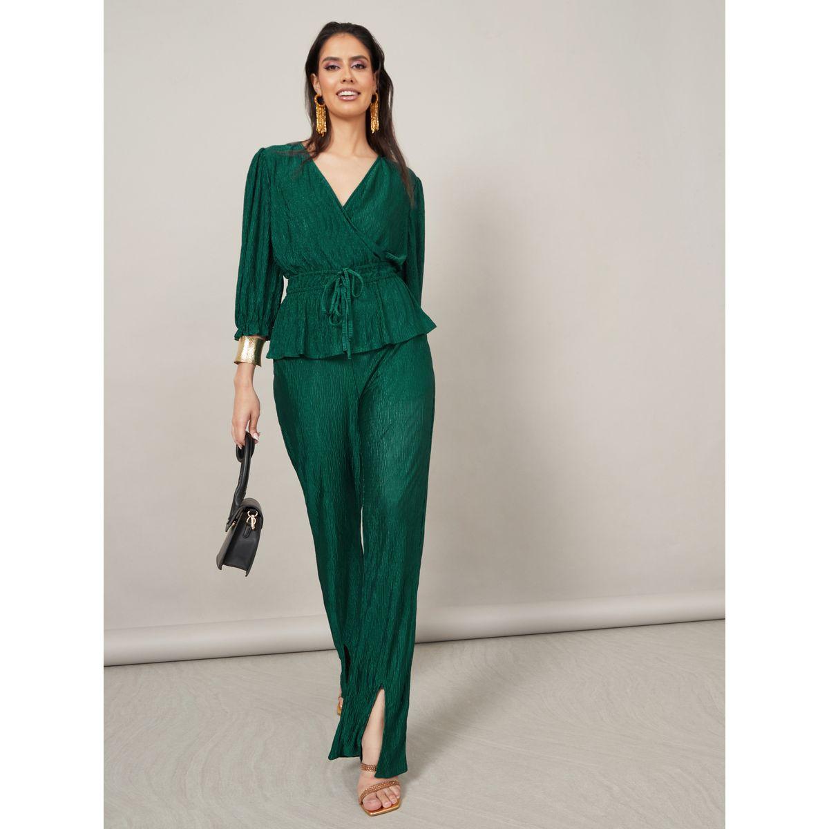 بنطال واسع بليسيه مزين بشق-women-clothing-bottoms-trousers-image-1