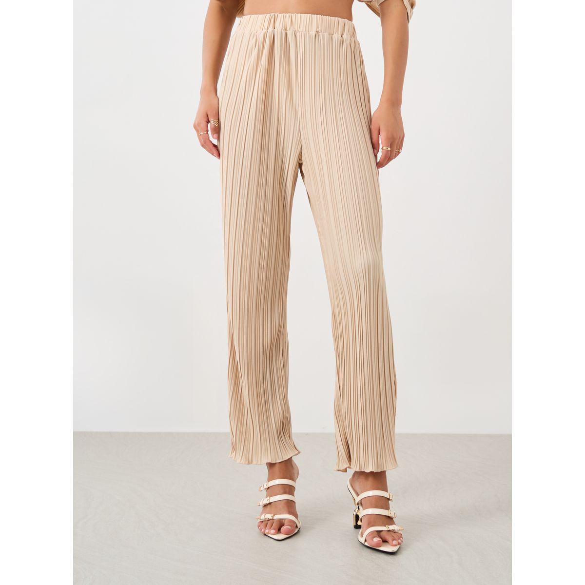 Styli Pleated Crop Length Wide Leg Pants with Elasticated Waistband-women-clothing-bottoms-trousers-image-2