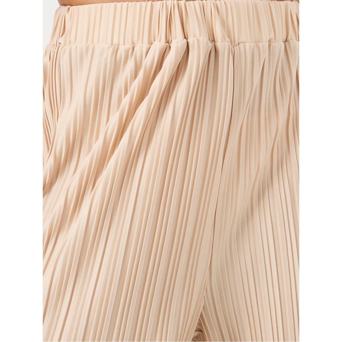 Styli Pleated Crop Length Wide Leg Pants with Elasticated Waistband-women-clothing-bottoms-trousers-image-3