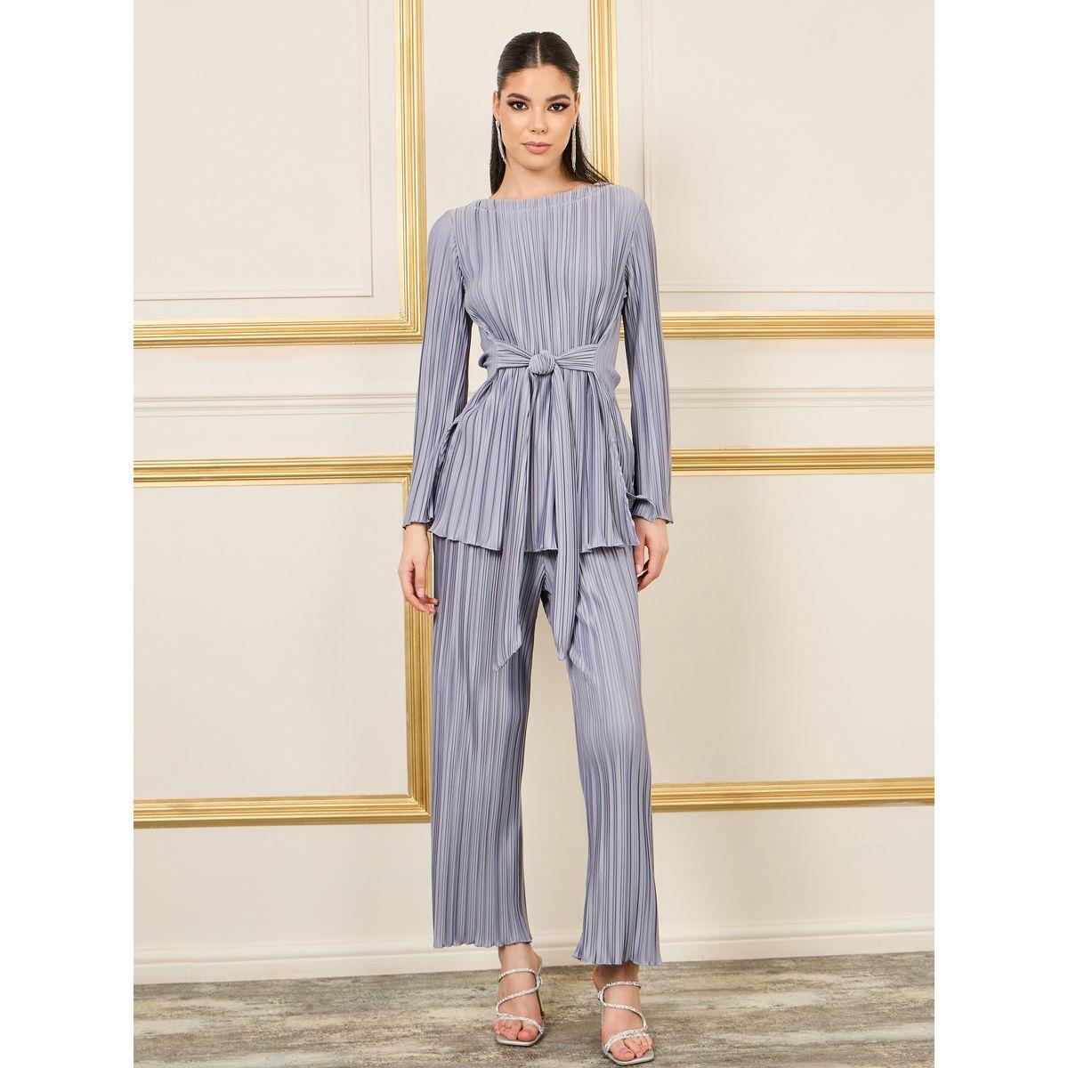 بنطال بليسيه بارجل واسعة وخصر عالي-women-clothing-bottoms-trousers-image-2