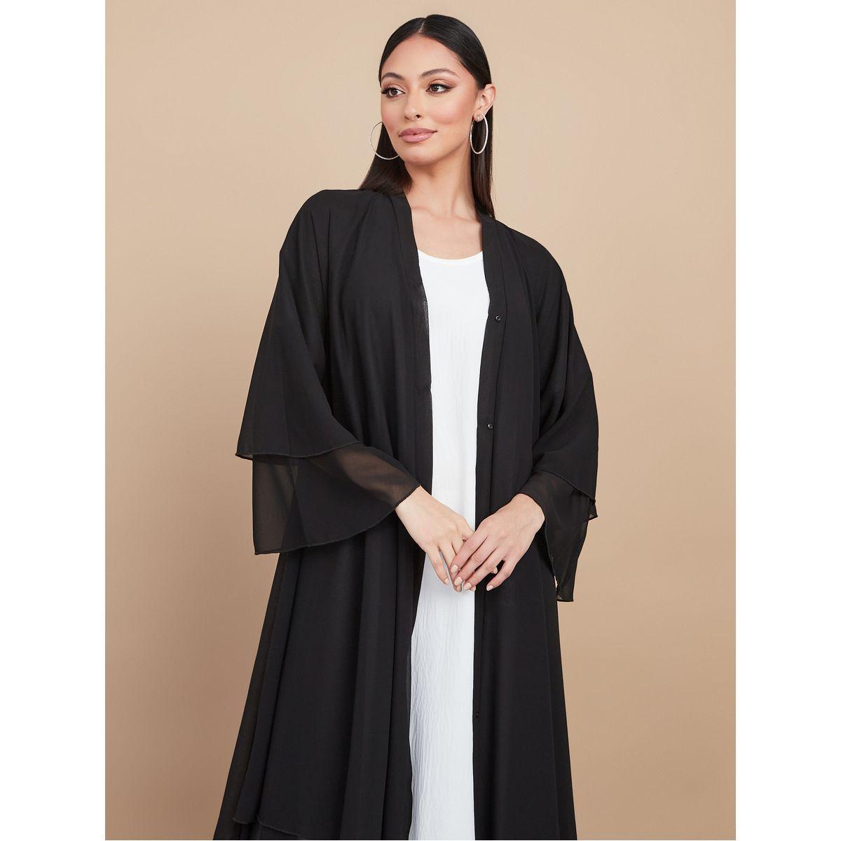 Styli Layered Georgette Abaya with Button Closure-women-arabicclothing-abayas-image-2
