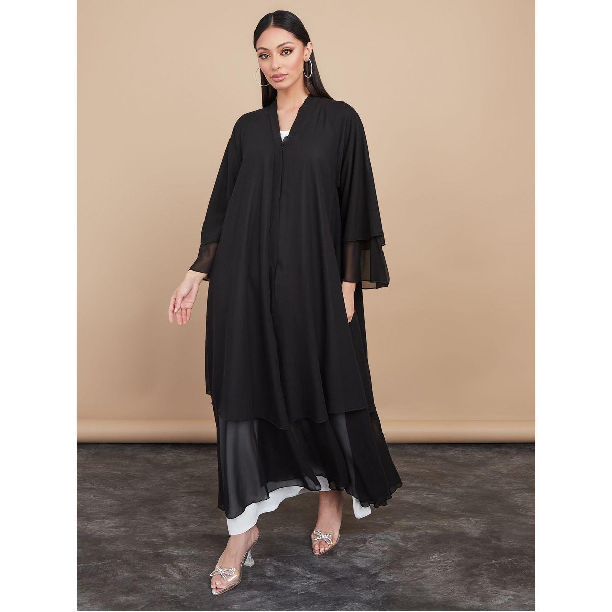 Styli Layered Georgette Abaya with Button Closure-women-arabicclothing-abayas-image-3