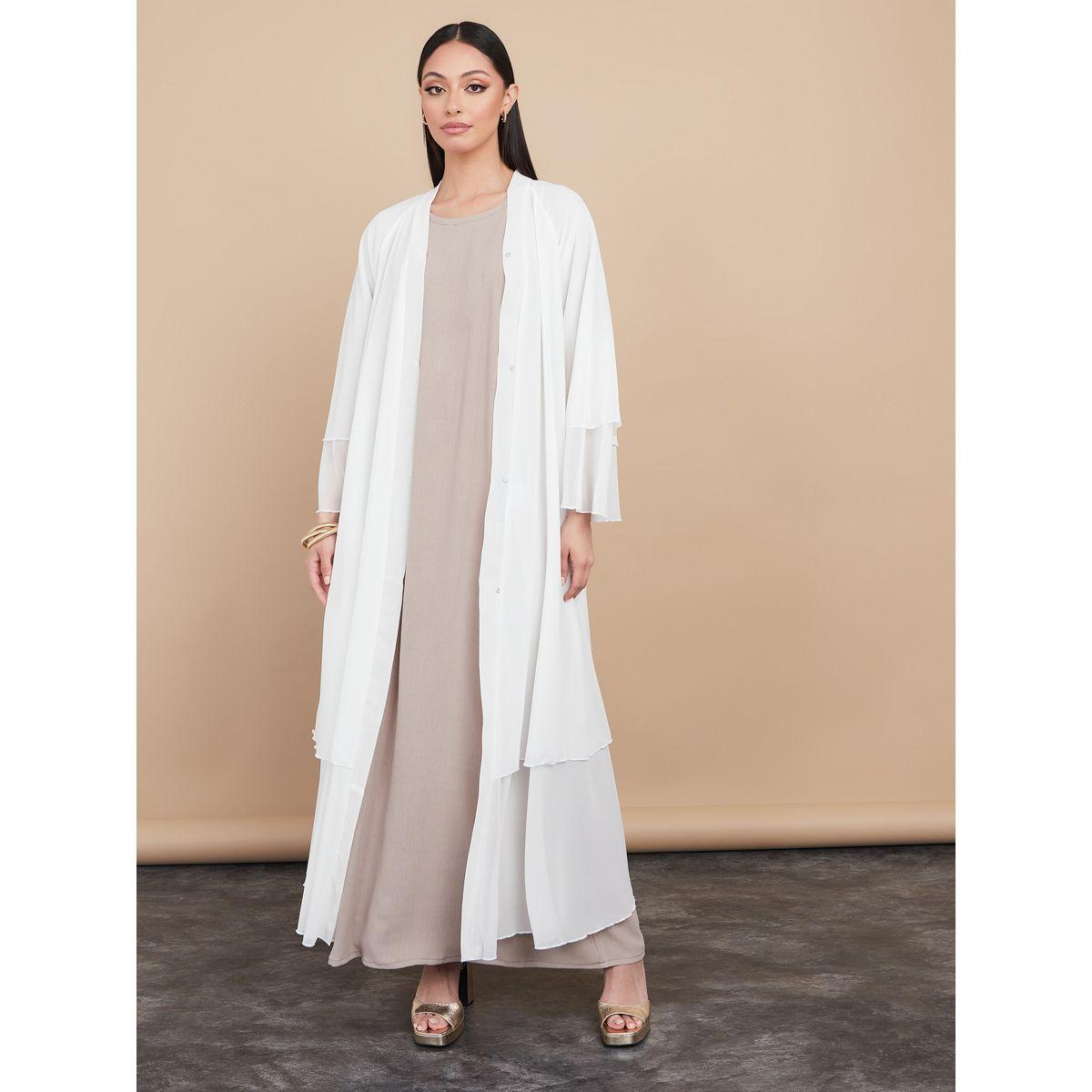 Styli Layered Georgette Abaya with Button Closure-women-arabicclothing-abayas-image-2