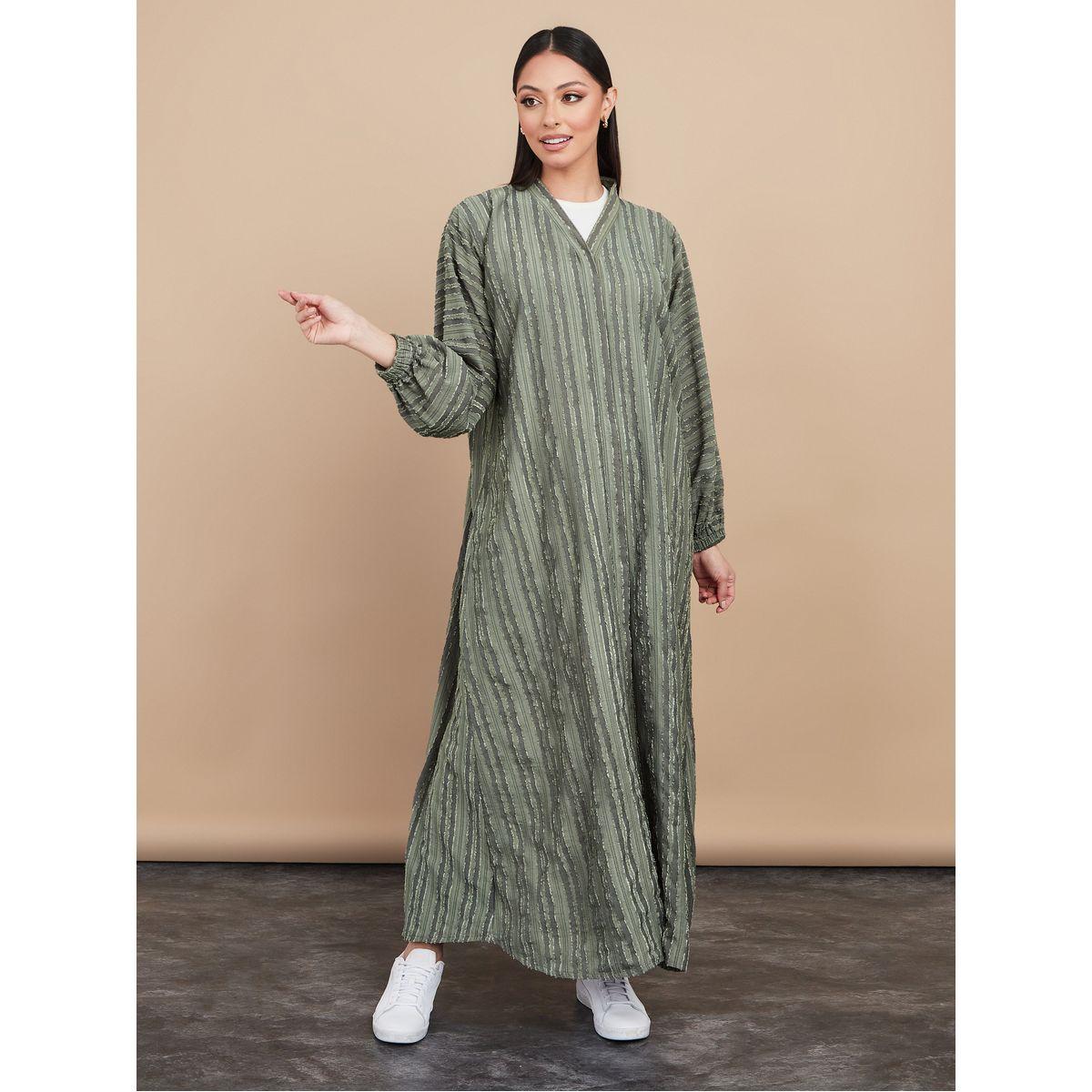Styli Textured Abaya with Matching Sheila-women-arabicclothing-abayas-image-3