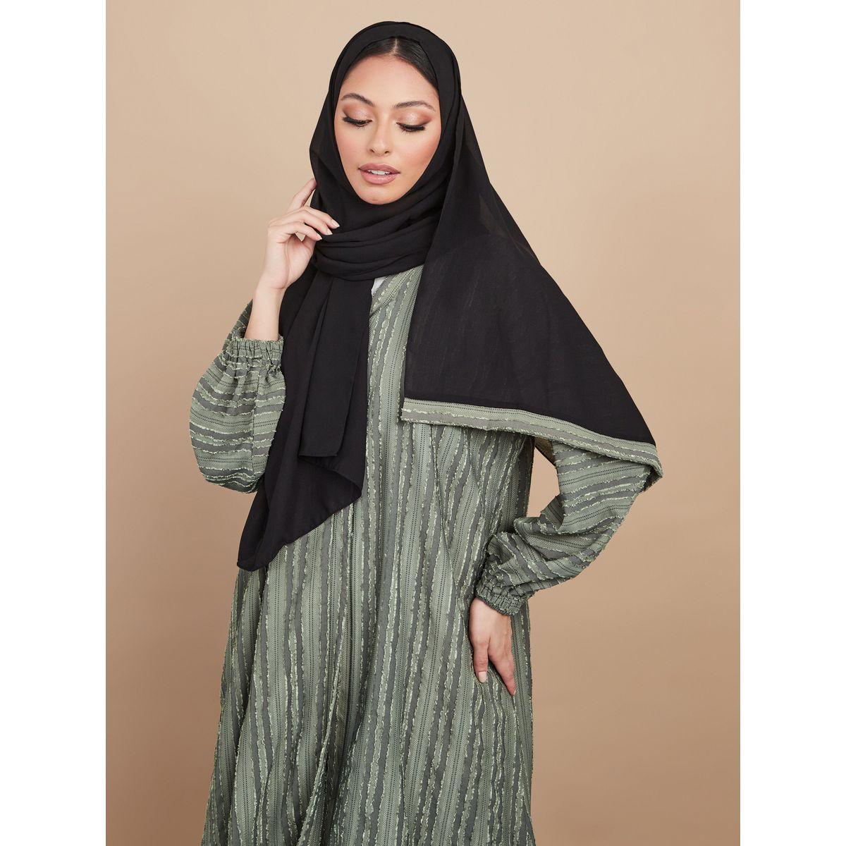 Styli Textured Abaya with Matching Sheila-women-arabicclothing-abayas-image-5
