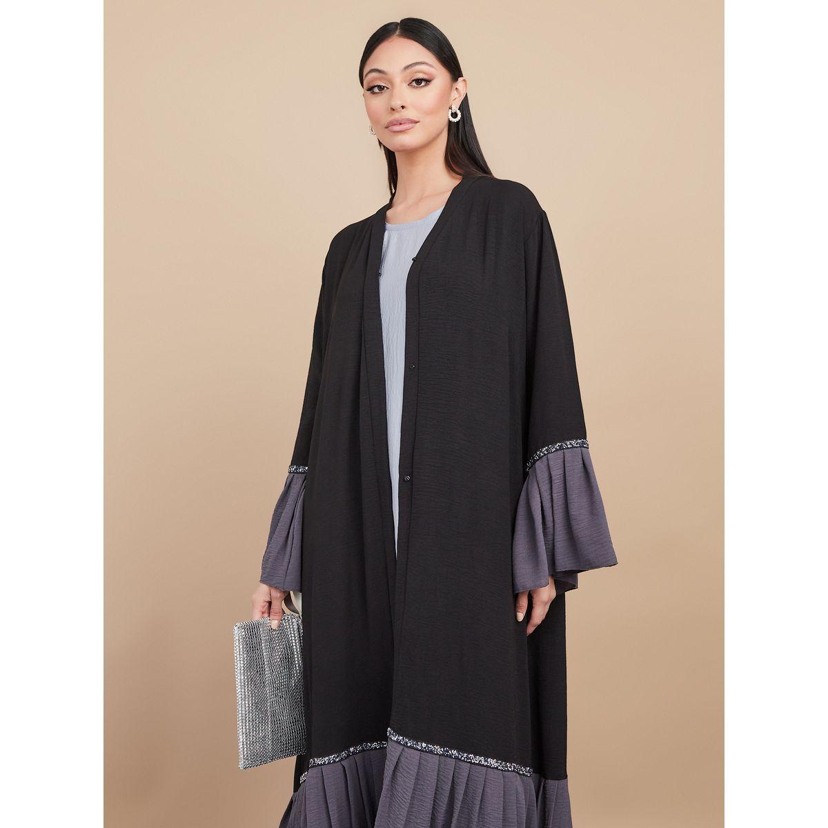 Styli Pleated Bottom Colorblock Abaya with Matching Sheila-women-arabicclothing-abayas-image-2