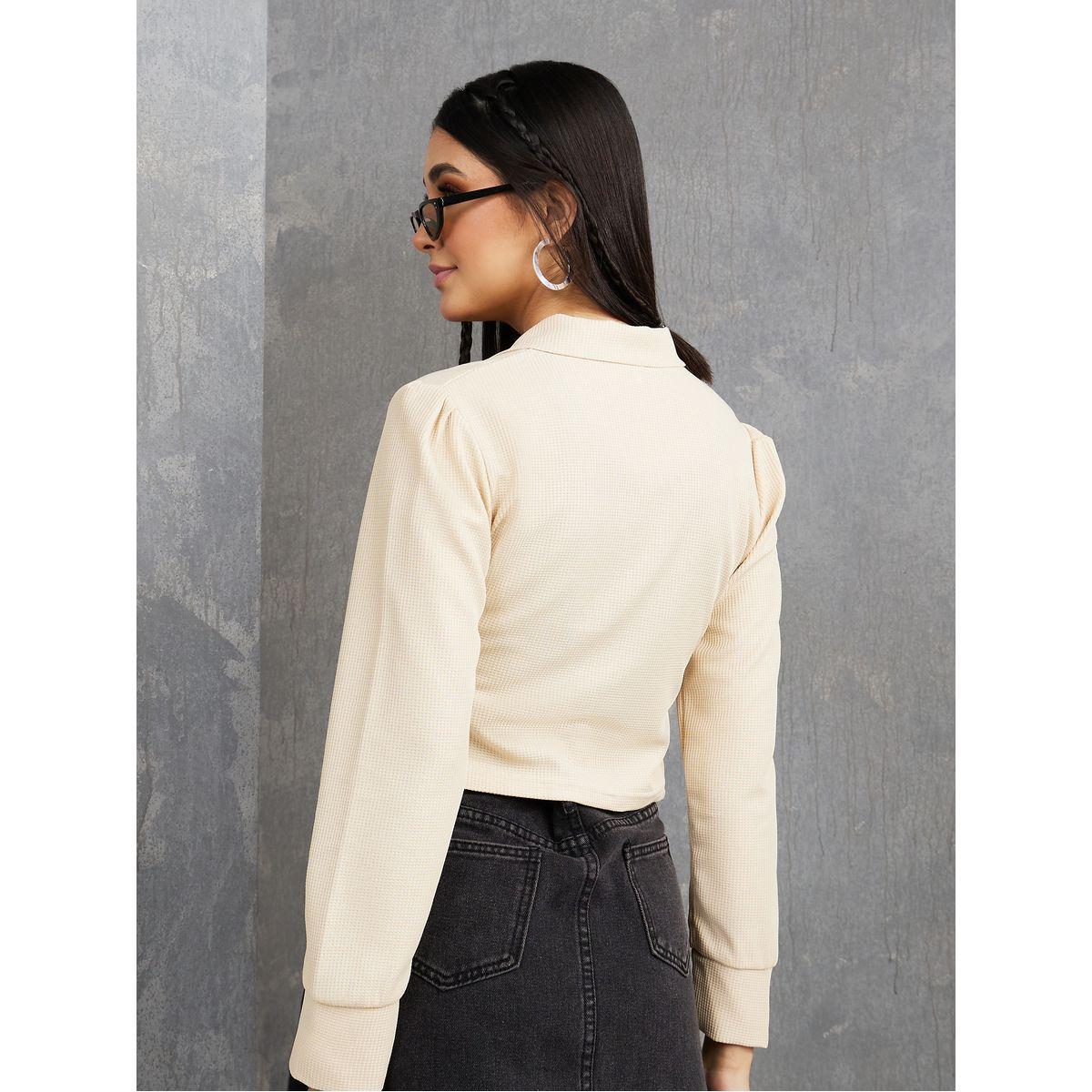Styli Asymmetric Hem Polo Neck Full Zip Closure Top -women-clothing-tshirts-image-5