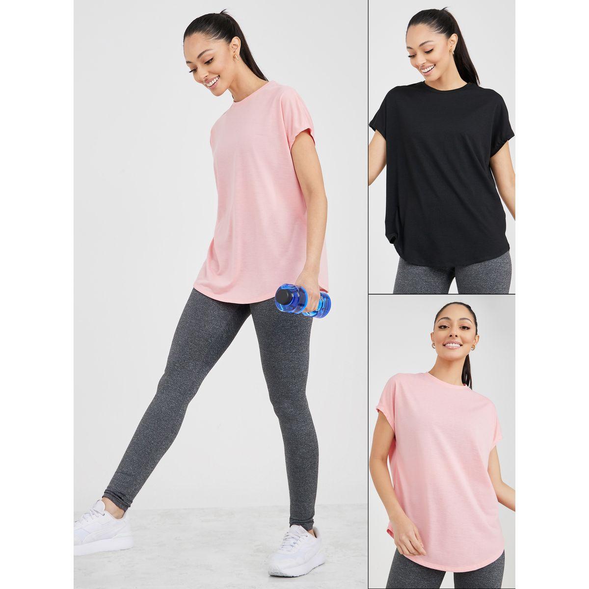 Styli Active Pack of 2 - Solid Curved Hem Activewear Top-women-clothing-sportswearandactivewear-tshirtsandvests-image-1