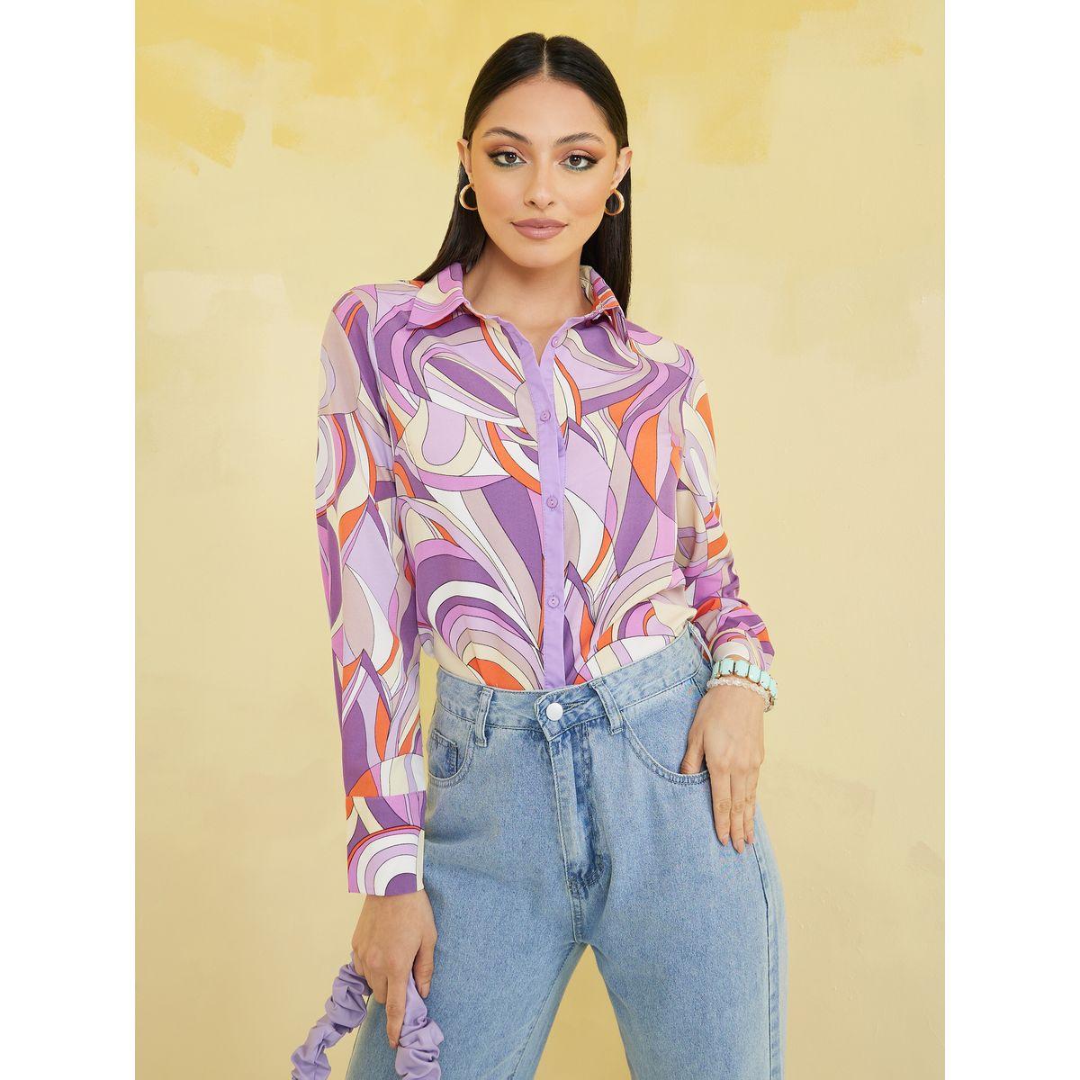 Styli Abstract Print Collared Neck Regular Fit Shirt-women-clothing-shirtsandblouses-shirts-image-1
