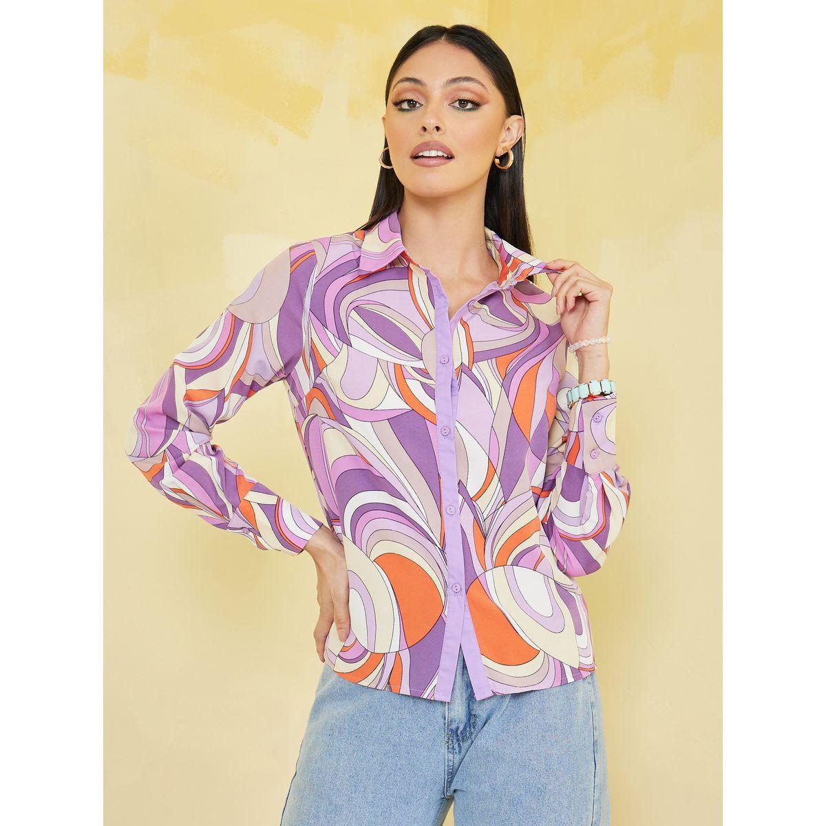 Styli Abstract Print Collared Neck Regular Fit Shirt-women-clothing-shirtsandblouses-shirts-image-3