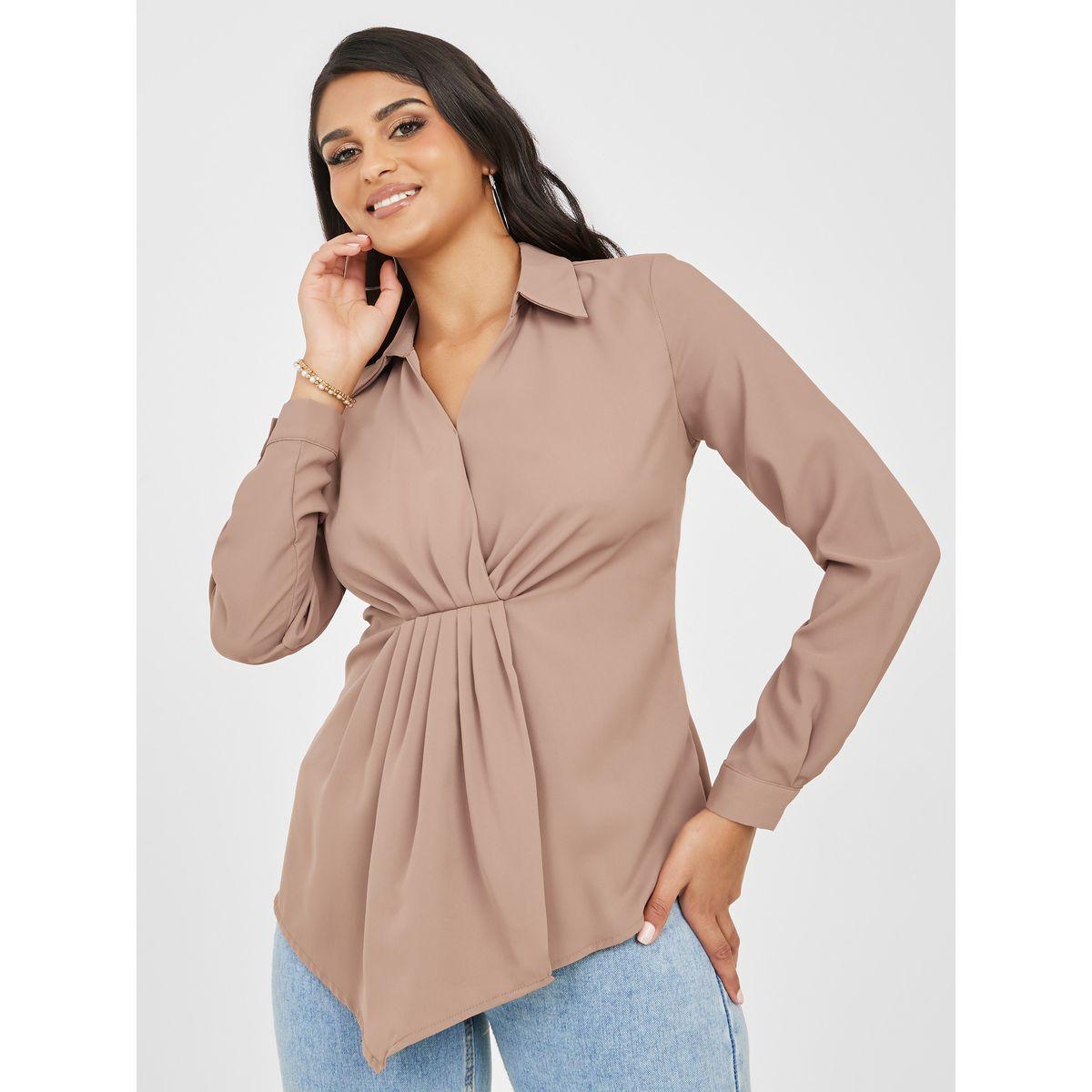 بلوزة بحواف غير متماثلة الطول-women-clothing-shirtsandblouses-shirts-image-1