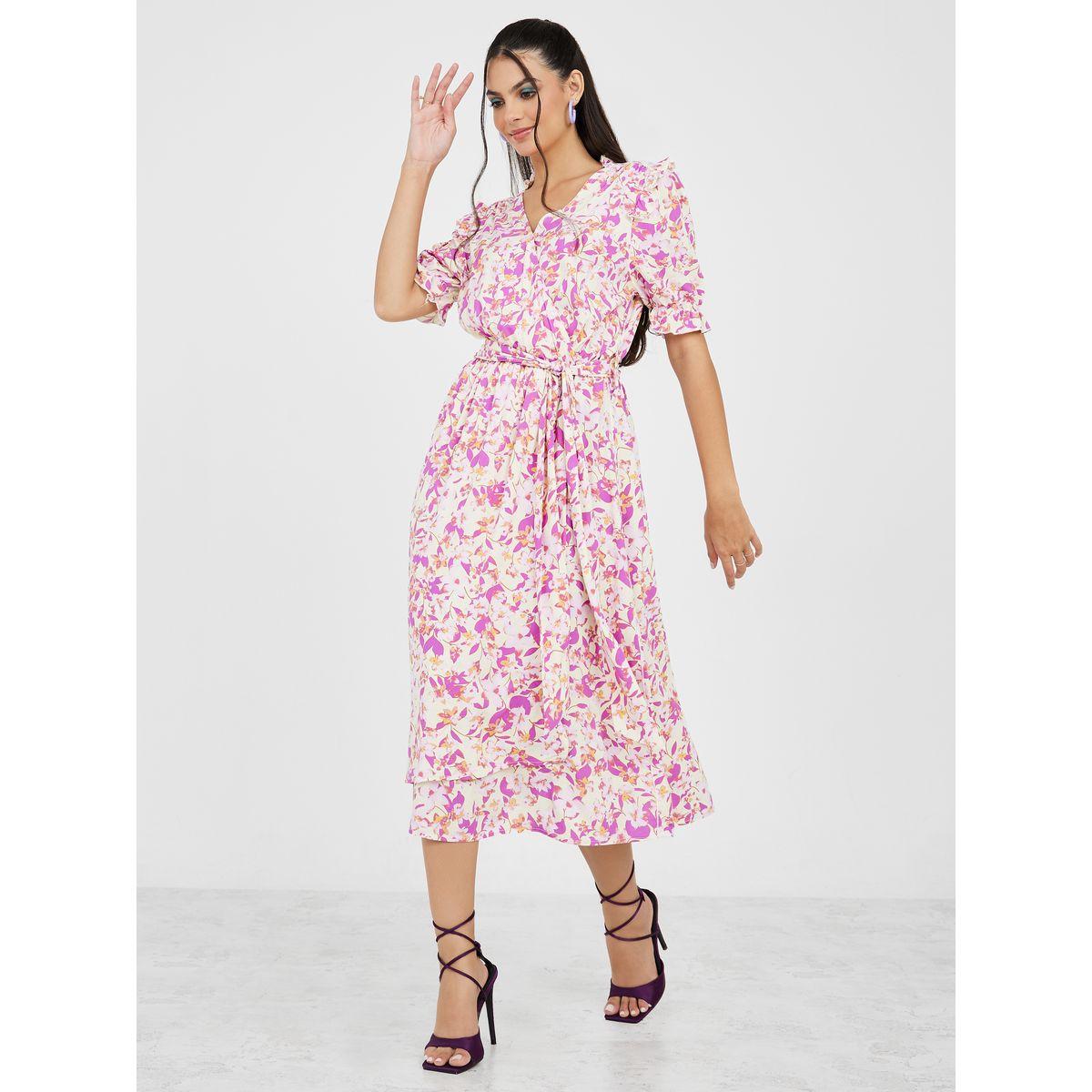 Styli Floral Print Wrap Front A-Line Midi Dress-women-clothing-dresses-image-1