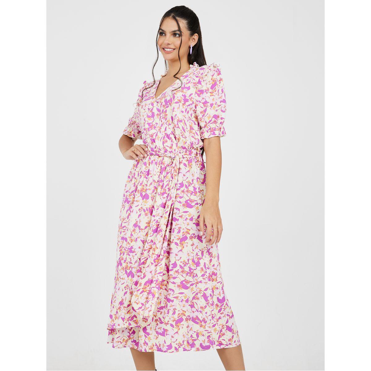 Styli Floral Print Wrap Front A-Line Midi Dress-women-clothing-dresses-image-2