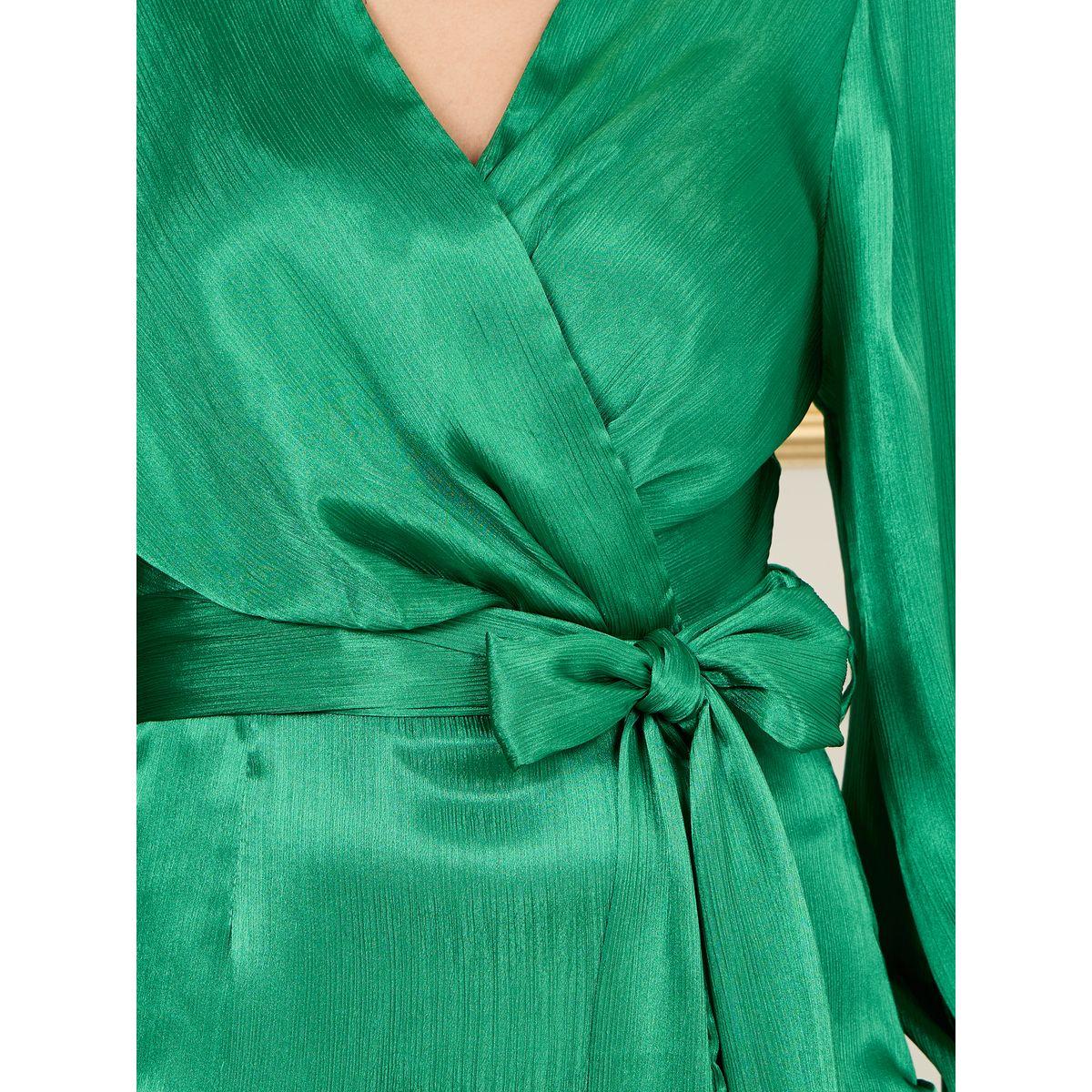 فستان ميدي ساتان بنمط لف واكمام فوليوم-women-clothing-dresses-image-3