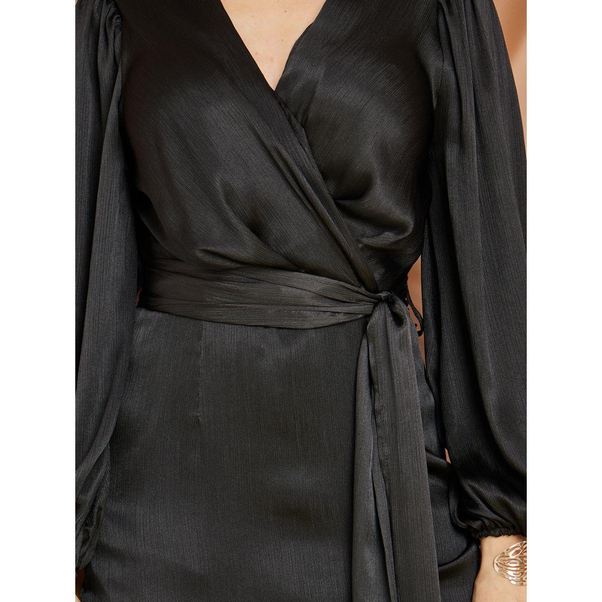Styli Volume Sleeve Satin Wrap Midi Dress-women-clothing-dresses-image-3