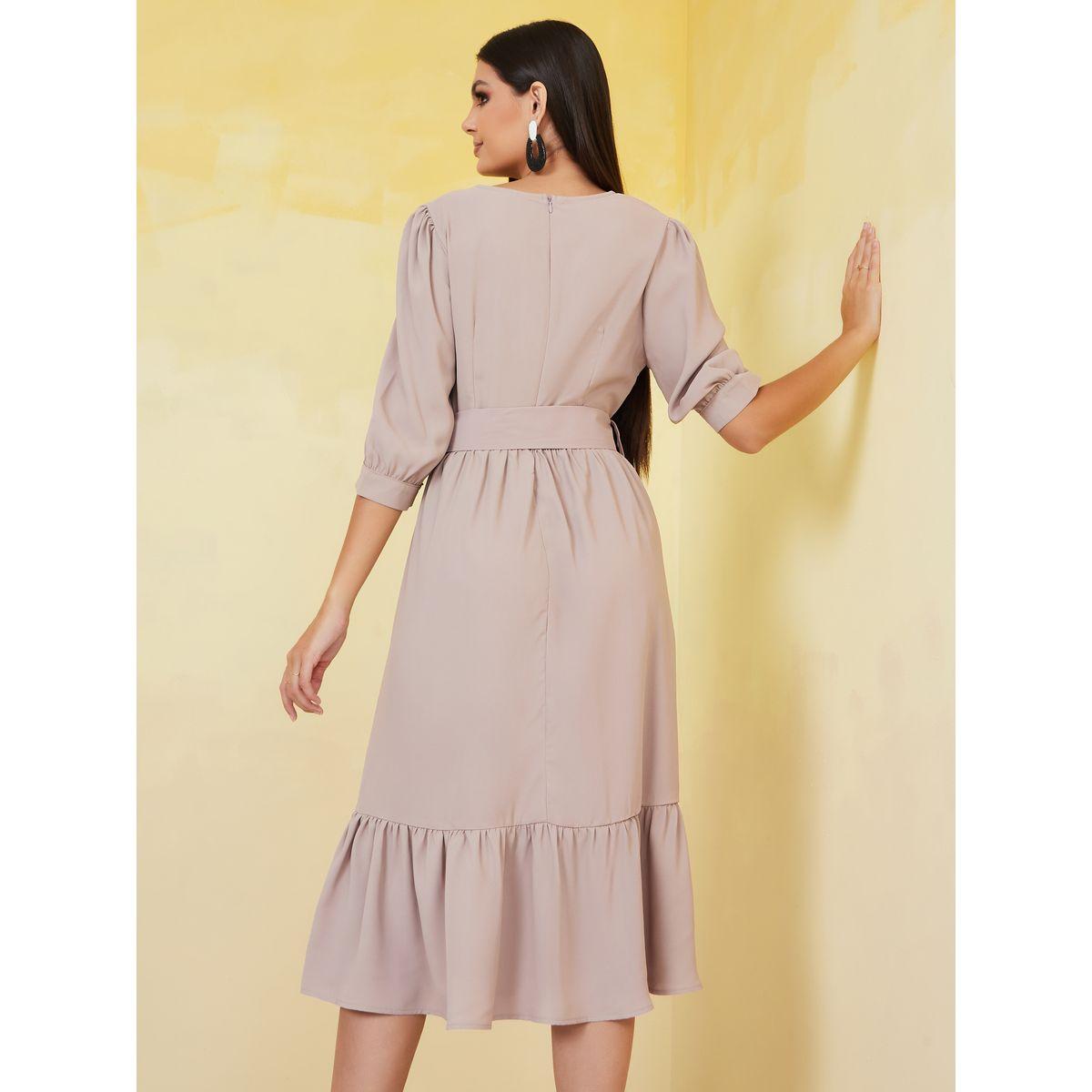 Styli V Neck Belted A-Line Midi Dress-women-clothing-dresses-image-4