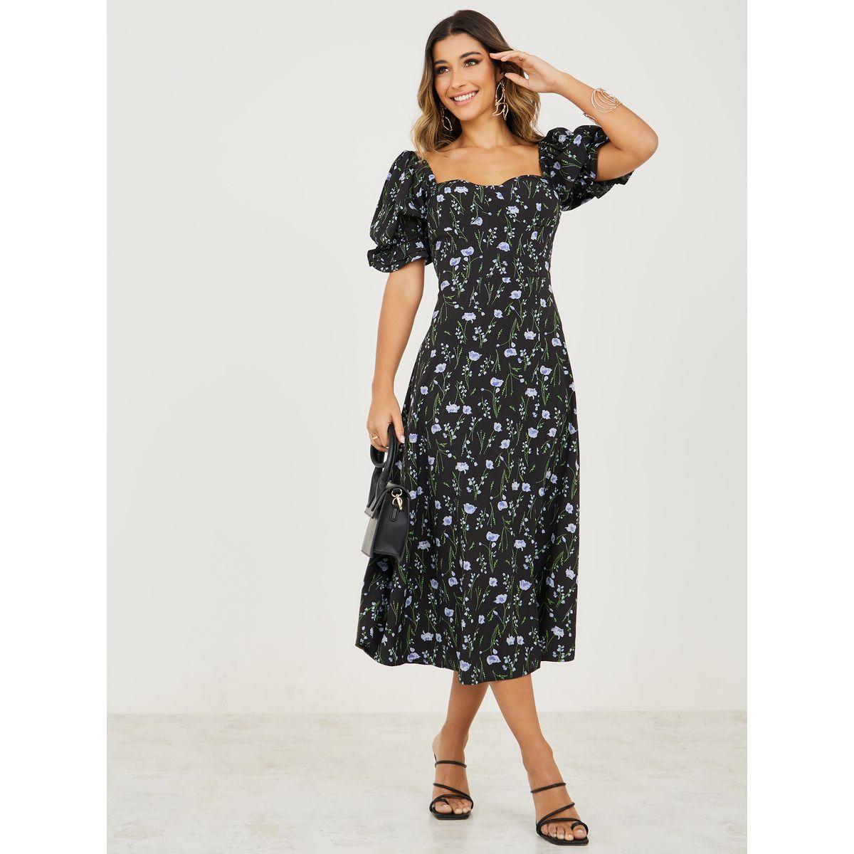 فستان ميدي بياقة شكل قلب-women-clothing-dresses-image-1