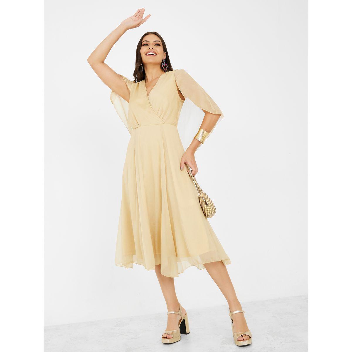 فستان ميدي باكمام مزينة بشق-women-clothing-dresses-image-1