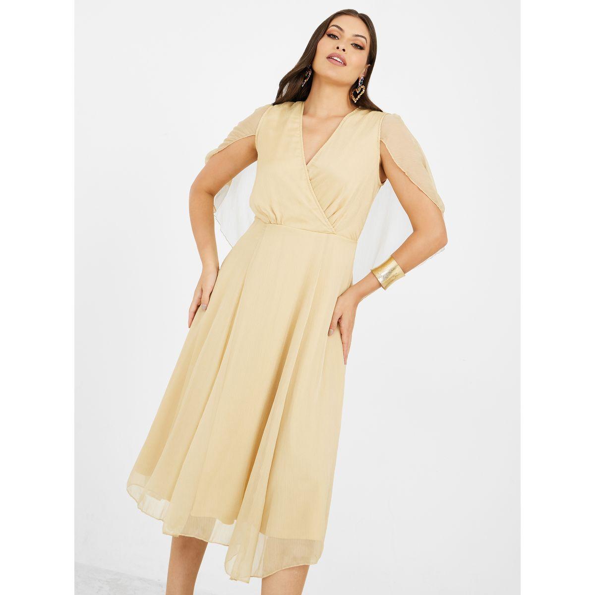 فستان ميدي باكمام مزينة بشق-women-clothing-dresses-image-2