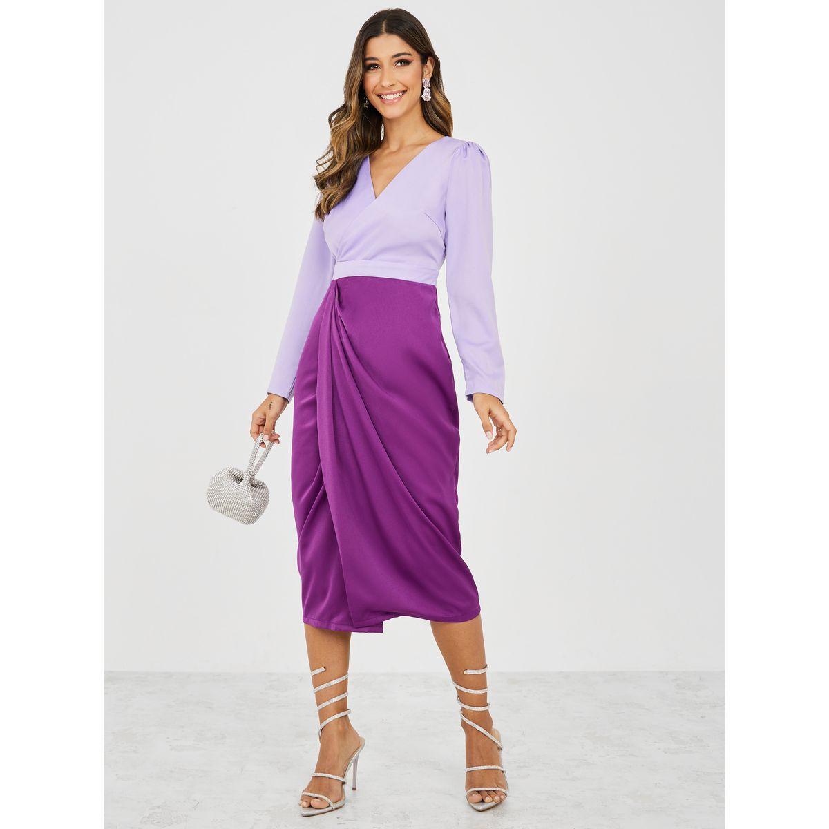فستان ميدي بنمط كتل الالوان-women-clothing-dresses-image-1