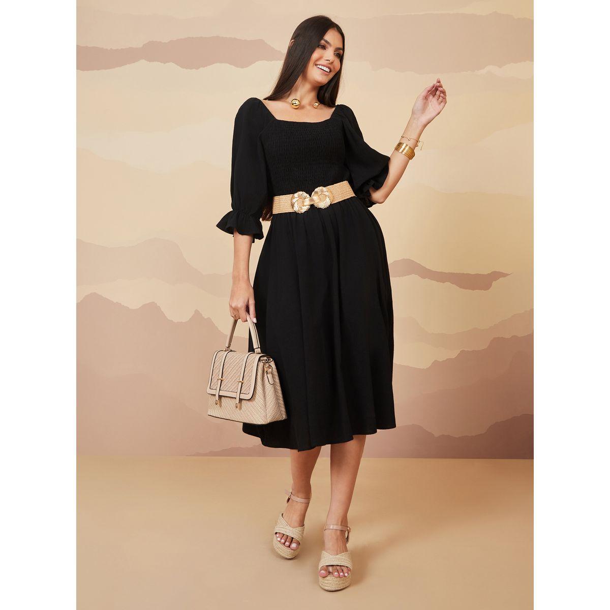 Styli Smocked Detail A-Line Midi Dress-women-clothing-dresses-image-1