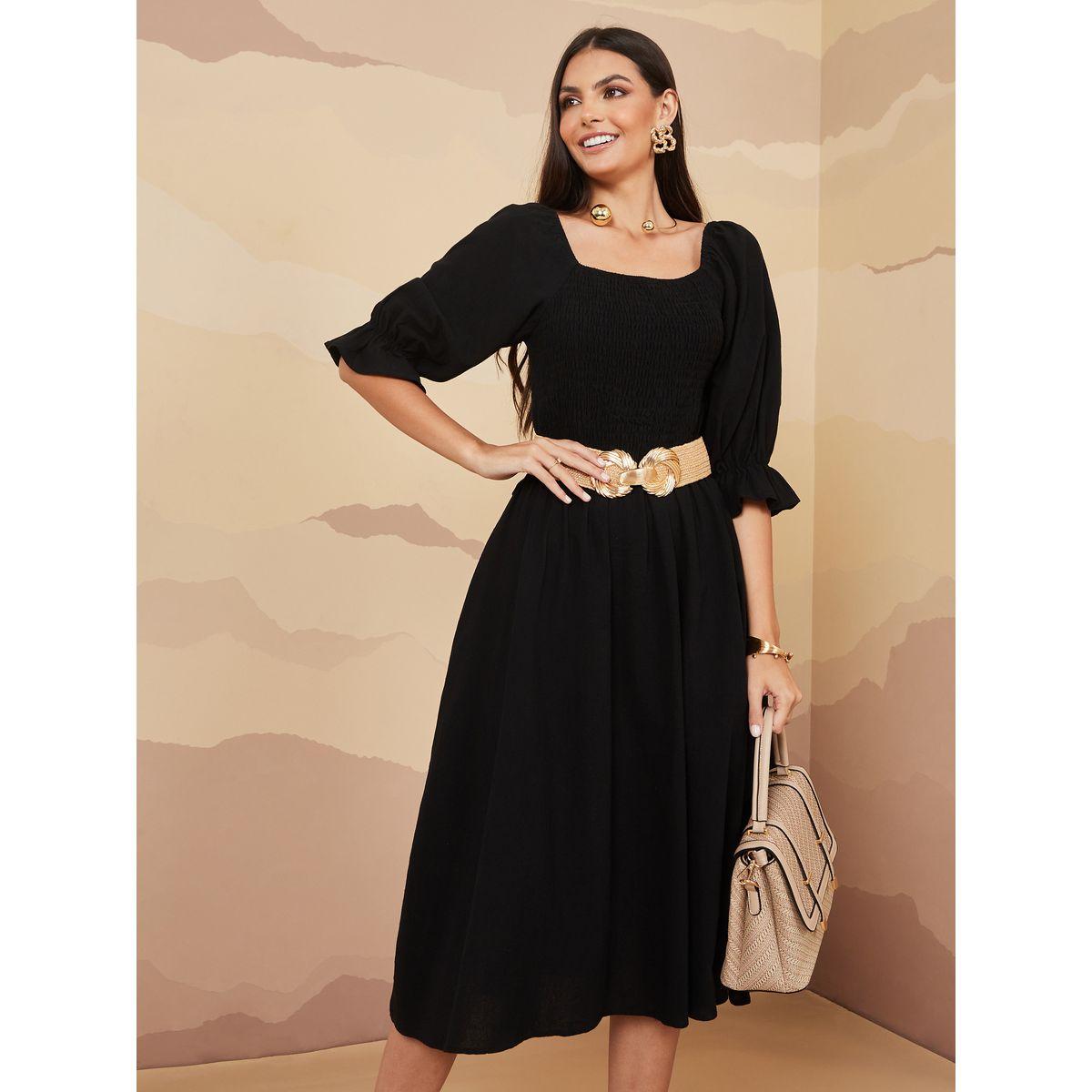 Styli Smocked Detail A-Line Midi Dress-women-clothing-dresses-image-2
