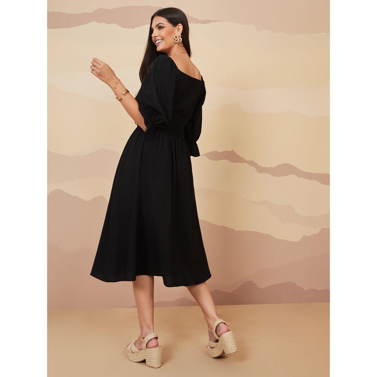 فستان ميدي بتفاصيل مزمومة-women-clothing-dresses-image-4