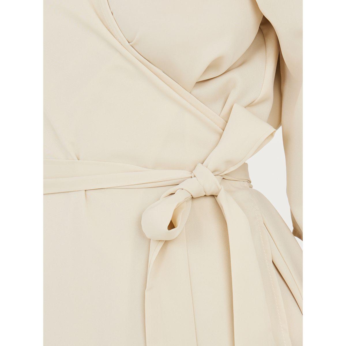 Styli 3/4 Sleeves Solid Wrap Front Midi Dress-women-clothing-dresses-image-3