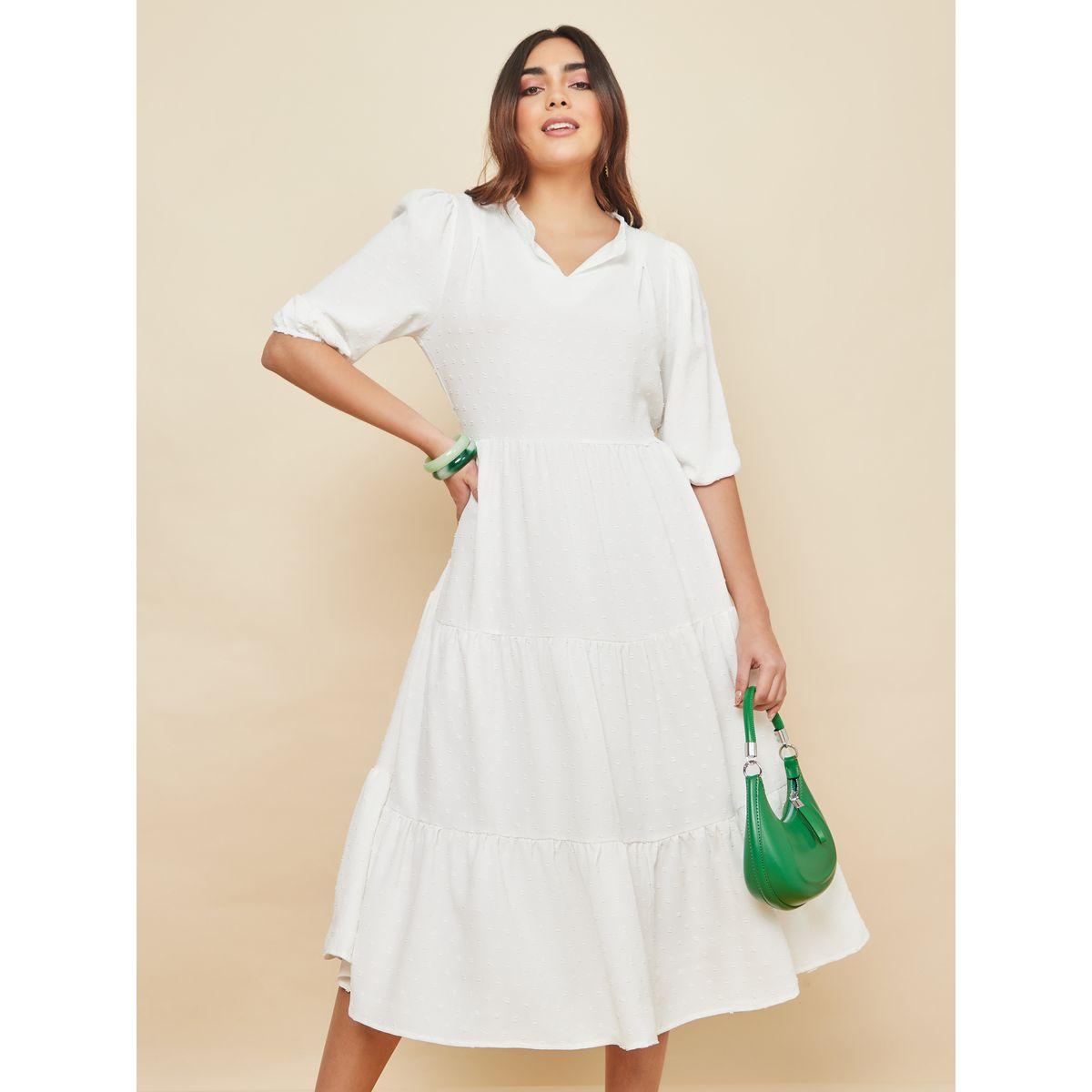 Styli Notch Neck Dobby Tiered Midi Dress-women-clothing-dresses-image-1