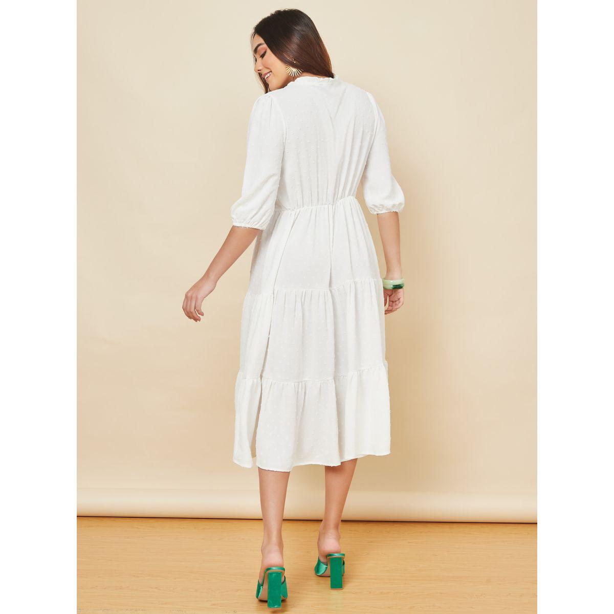 Styli Notch Neck Dobby Tiered Midi Dress-women-clothing-dresses-image-4