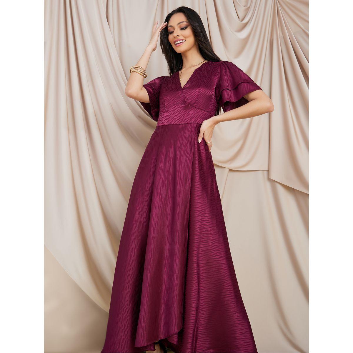 Styli Frill Sleeve Jacquard A-Line Maxi Dress-women-clothing-dresses-image-1