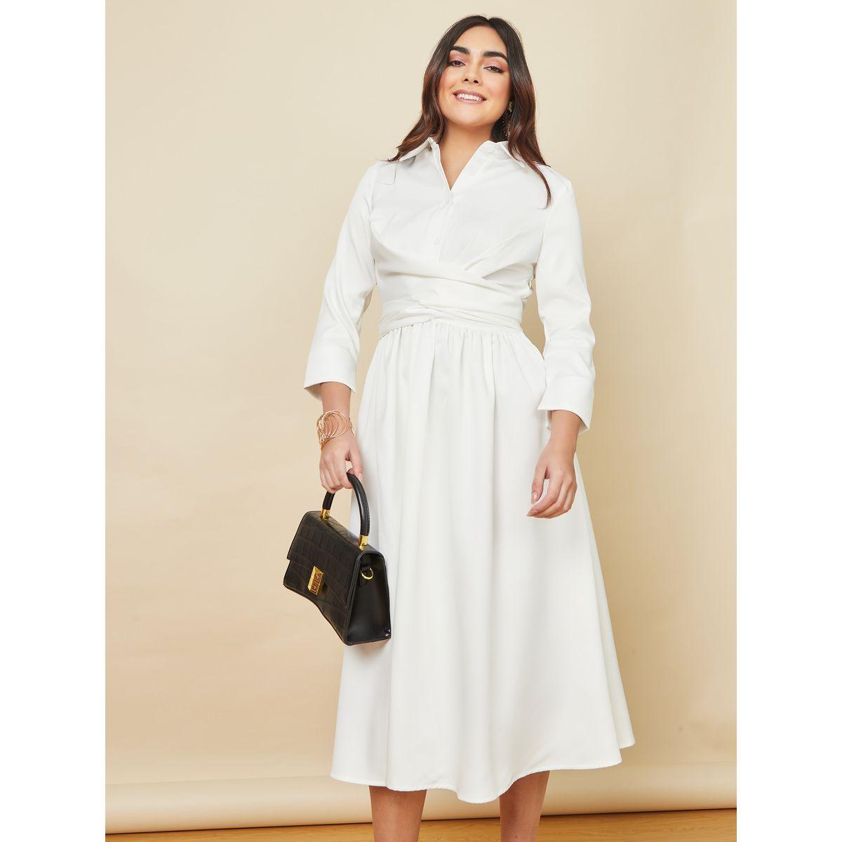 Styli Wrap Over Tie Waist A-Line Midi Dress-women-clothing-dresses-image-1